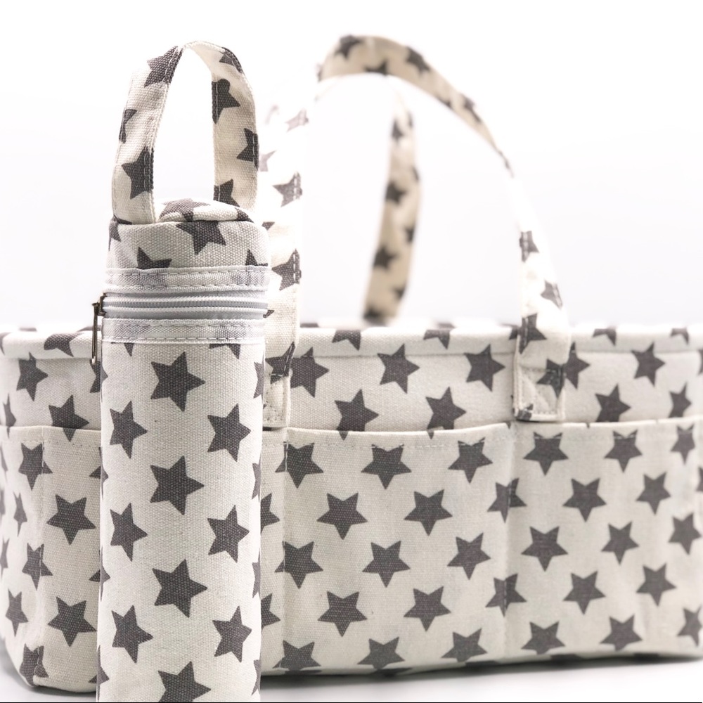 Home Personal Organizer or Diaper Bag White With Grey Stars Removable Divider